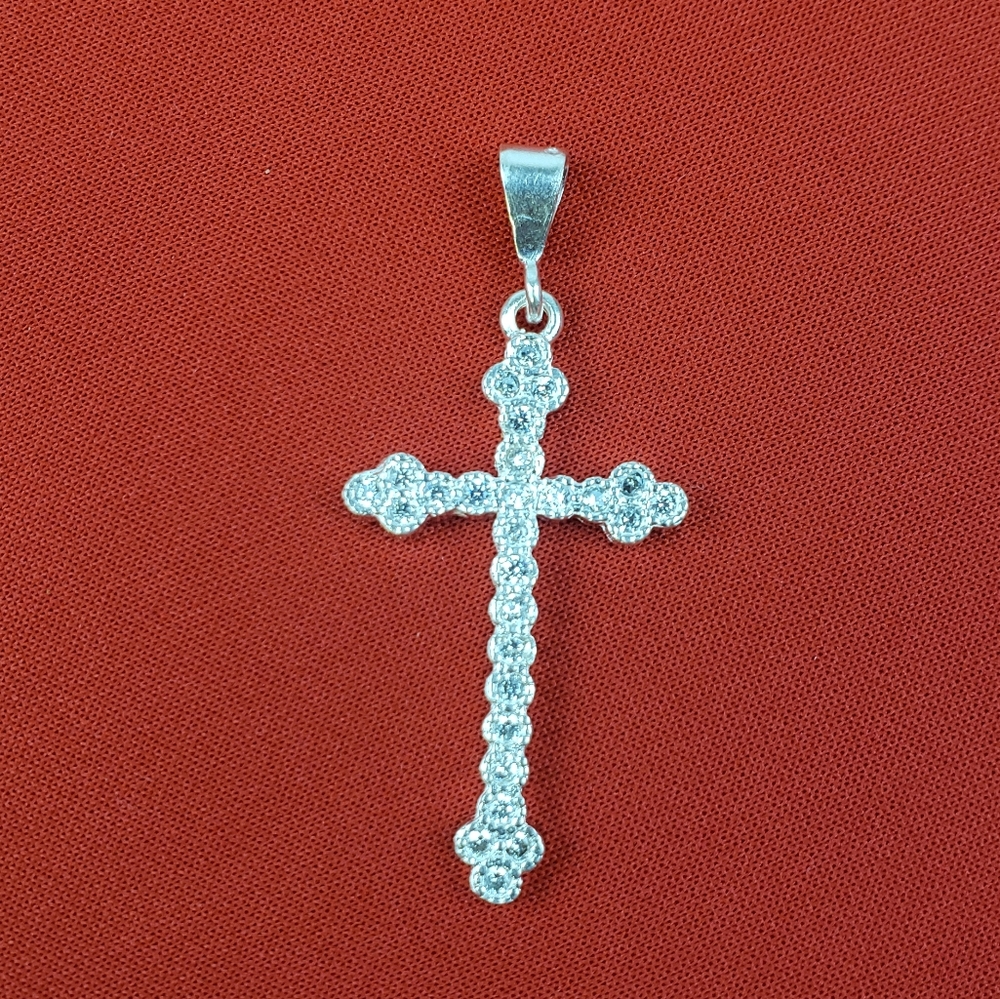 925 sterling silver cross with White zircon/cruz de plata‎ fina con sirconia